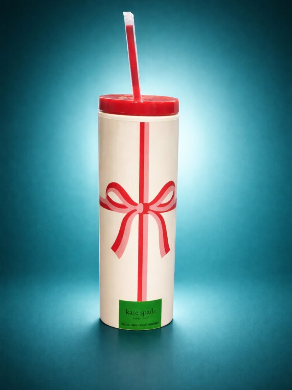 KATE SPADE Candy Bow Tumbler Cup Pink Stripe Reusable Drinkware BPA Free
